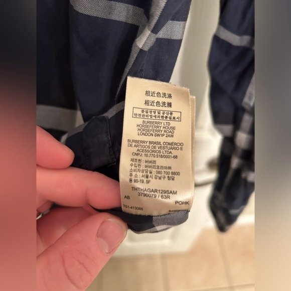 SOLD Dark Blue Burberry Brit Nova Check Button Up Shirt - Picture 5 of 5